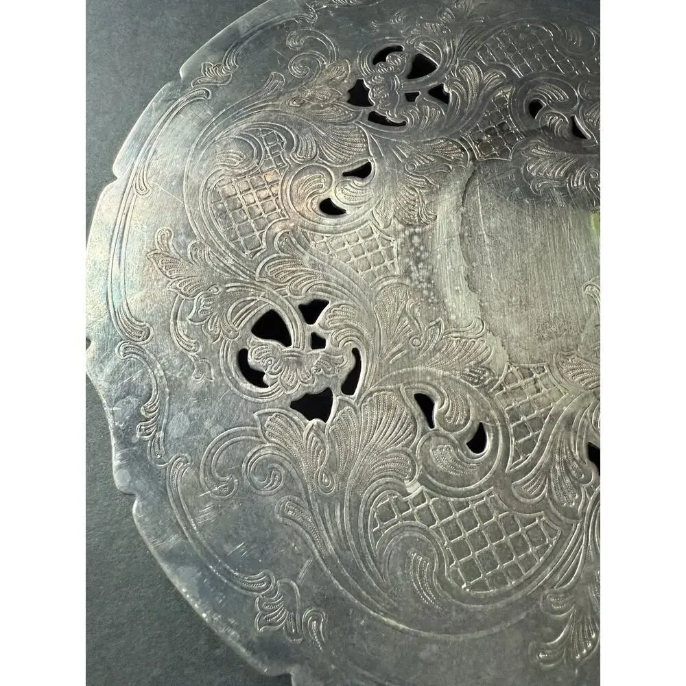 Vintage Silverplate Footed Trivet Round Scalloped Tableware Servingware Cottage